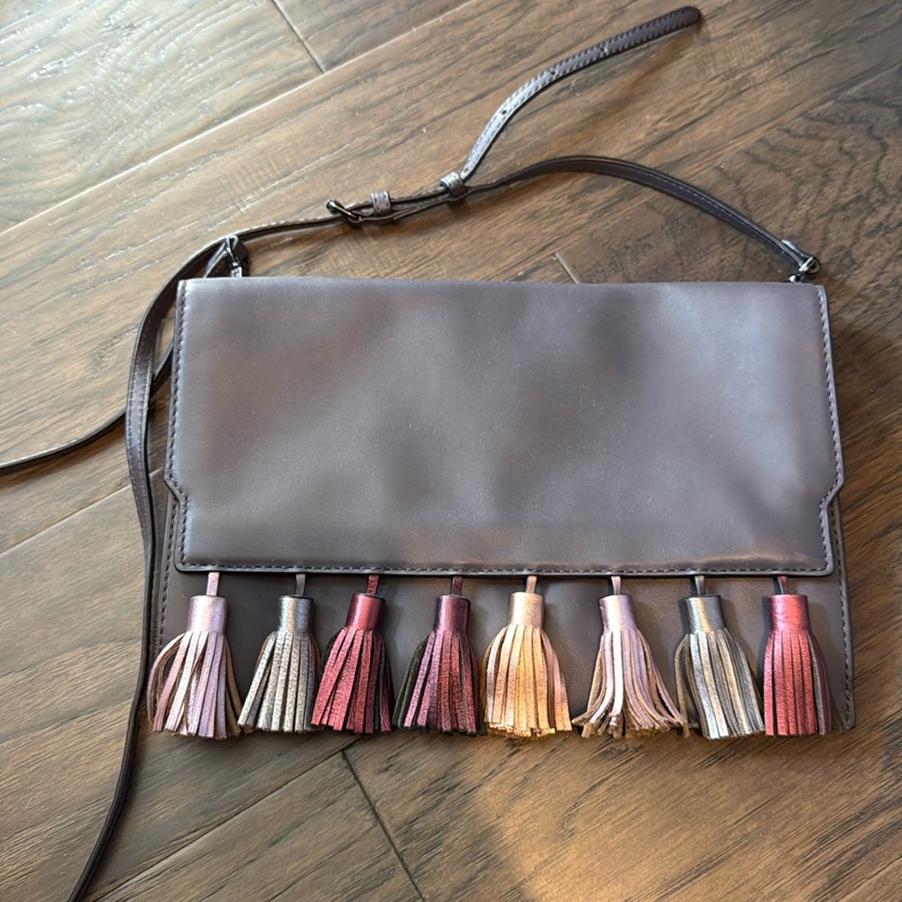 Rebecca Minkoff Leather Tassel Clutch Crossbody